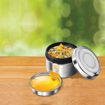 NanoNine Local Byte 300 ml Double Wall Insulated Stainless Steel Lunch Box with Steel Lid.